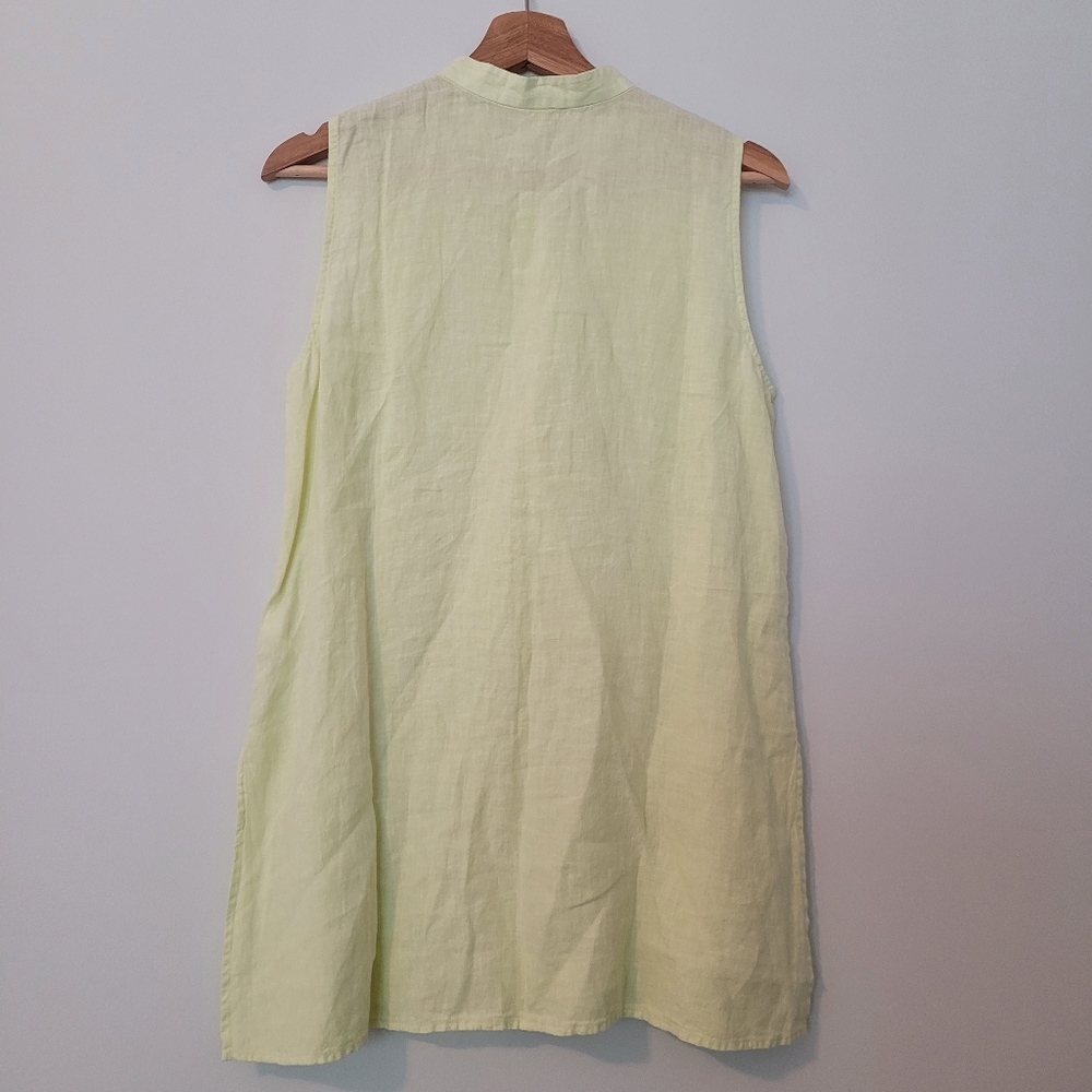 Eileen Fisher Organic Linen Sleeveless Shirt Yellow XS Button Down - Picture 3 of 6